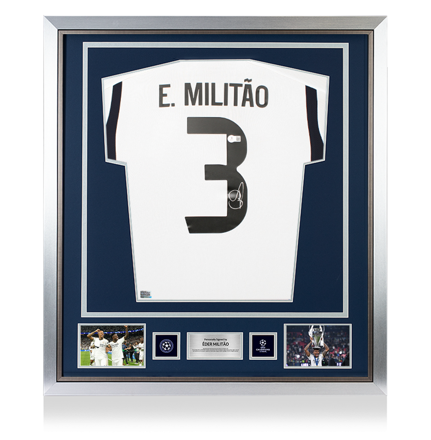 Eder Militao Official UEFA Champions League Back Signed and Framed Real Madrid 2023-24 Home Shirt