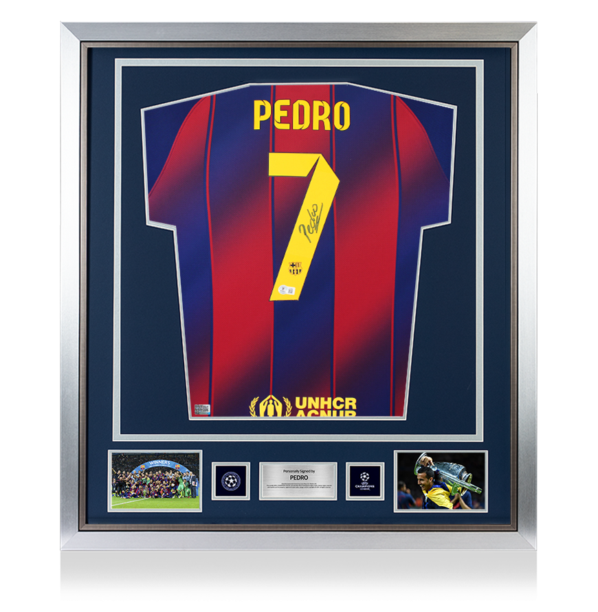 Pedro Official UEFA Champions League Back Signed and Framed FC Barcelona 2025-26 Home Shirt