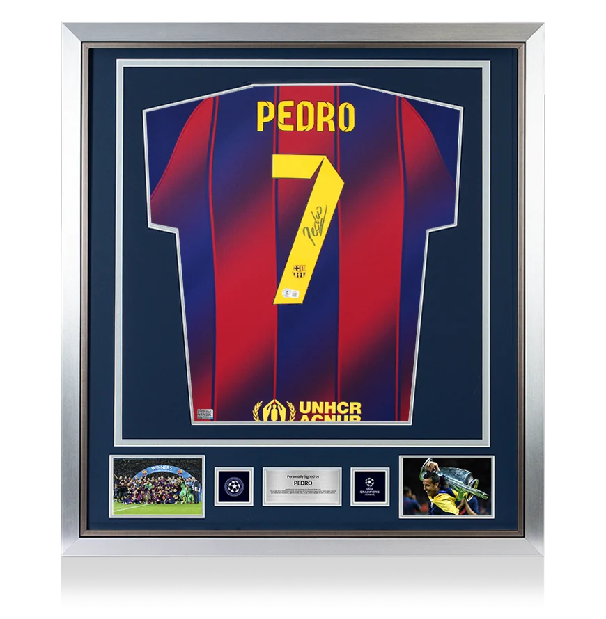 Pedro Official UEFA Champions League Back Signed and Framed FC Barcelona 2025-26 Home Shirt