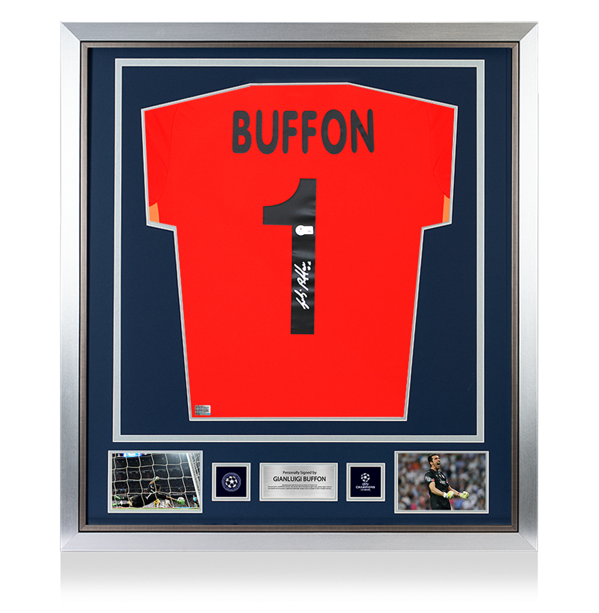 Gianluigi Buffon Official UEFA Champions League Back Signed and Framed Juventus 2024-25 Goalkeeper Shirt