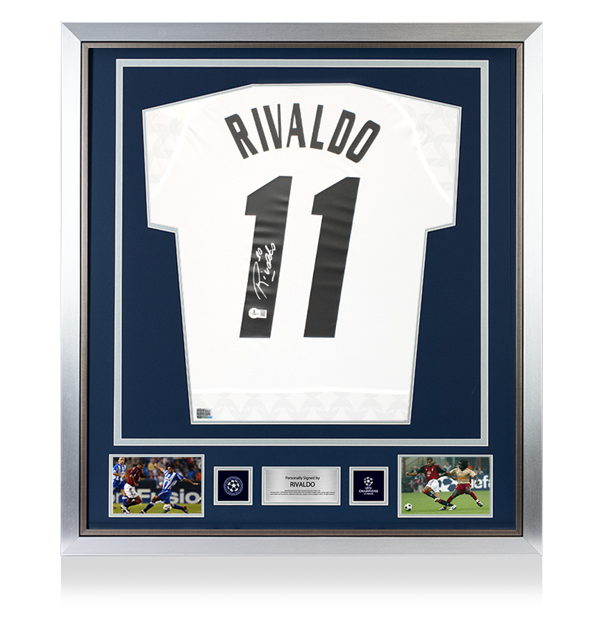 Rivaldo Official UEFA Champions League Back Signed and Framed AC Milan 2023-24 Away Shirt UEFA Club Competitions Online Store