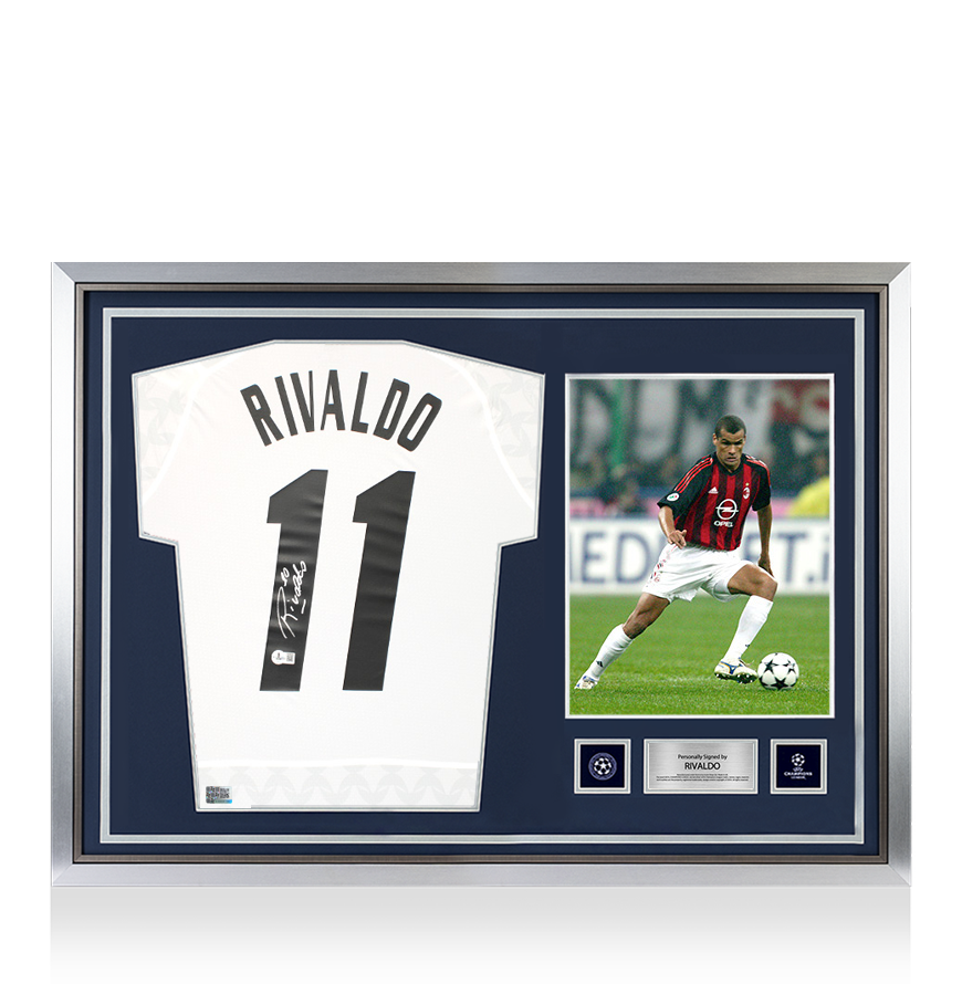 Rivaldo Official UEFA Champions League Back Signed and Hero Framed AC Milan 2023-24 Away Shirt