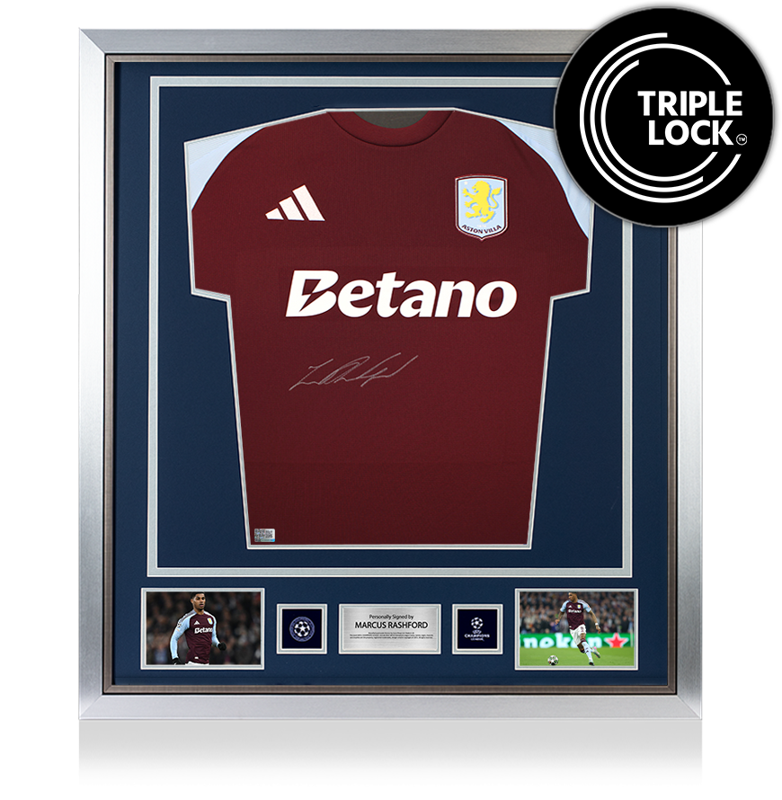 Marcus Rashford Official UEFA Champions League Front Signed and Framed Aston Villa 2024-25 Home Shirt
