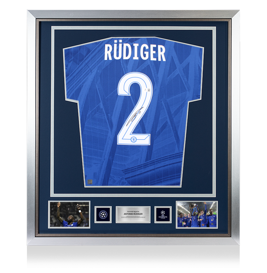 Antonio Rudiger Official UEFA Champions League Back Signed and Framed Chelsea 2024-25 Home Shirt
