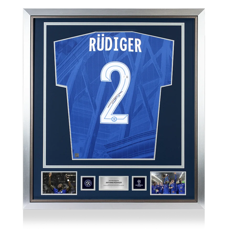 Antonio Rudiger Official UEFA Champions League Back Signed and Framed Chelsea 2024-25 Home Shirt