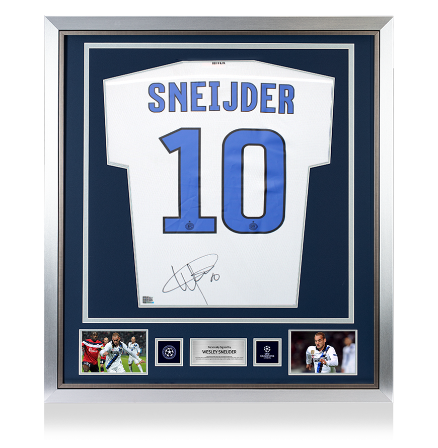 Wesley Sneijder Official UEFA Champions League Back Signed and Framed Internazionale 2011-12 Away Shirt