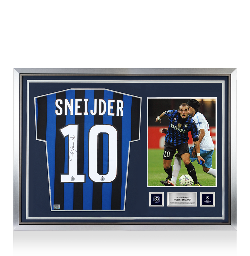 Wesley Sneijder Official UEFA Champions League Back Signed and Hero Framed Internazionale 2011-12 Home  Shirt