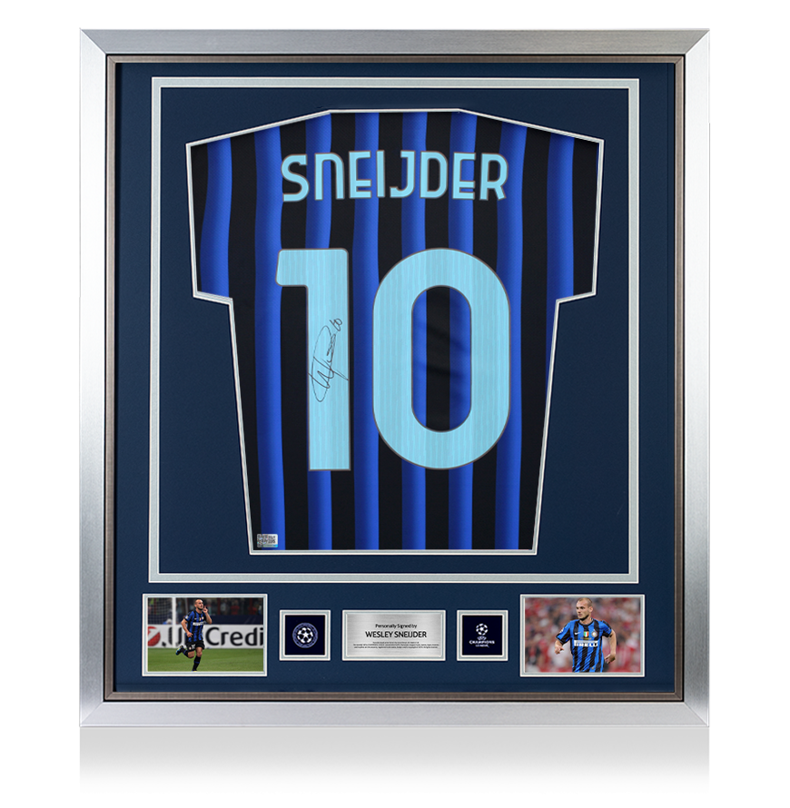 Wesley Sneijder Official UEFA Champions League Back Signed and Framed Internazionale 2025-26 Home Shirt