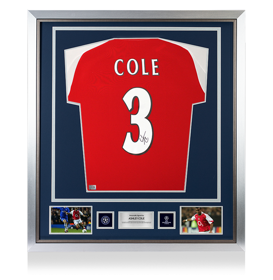 Ashley Cole Official UEFA Champions League Back Signed and Framed Arsenal Shirt 2024-25 Home Shirt