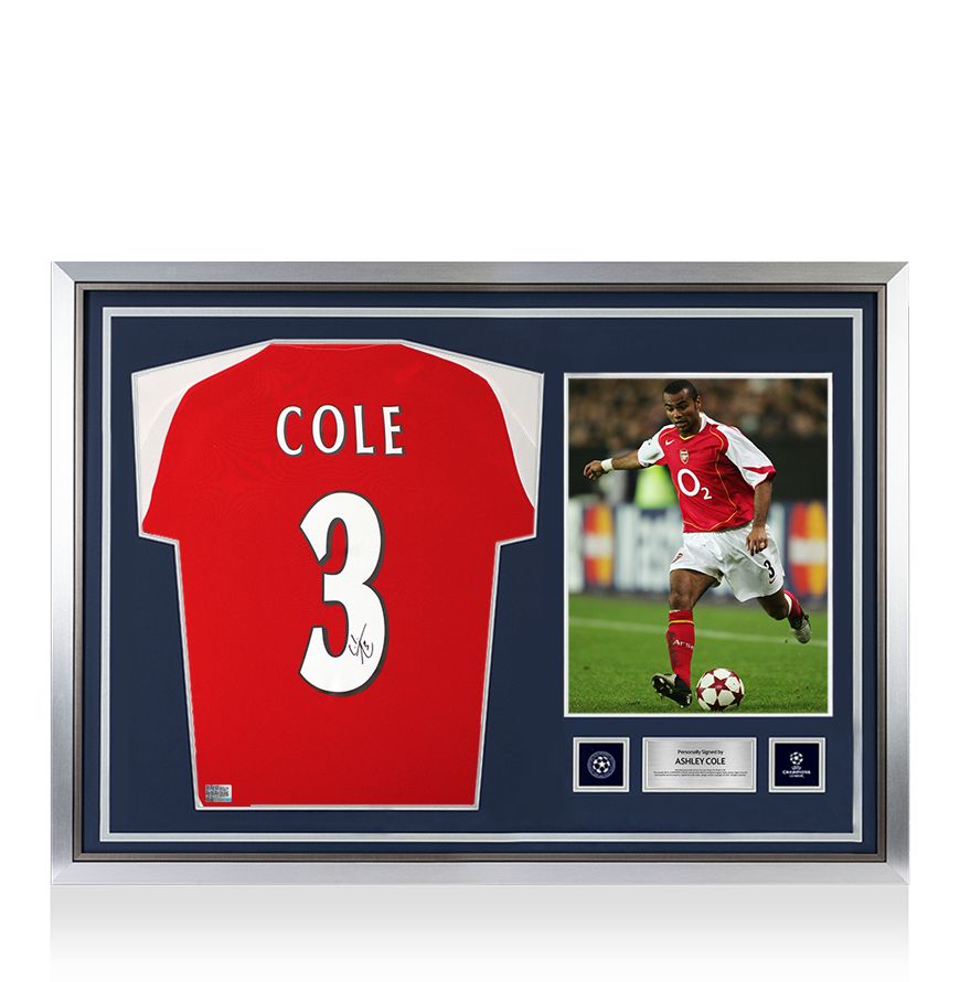 Ashley Cole Official UEFA Champions League Back Signed and Hero Framed Arsenal Shirt 2024-25 Home Shirt
