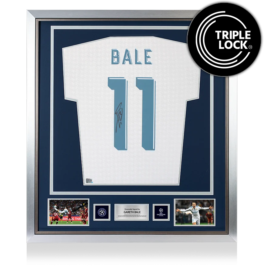Gareth Bale Official UEFA Champions League Back Signed and Framed Real Madrid 2024-25 Home Shirt with Fan Style Numbers