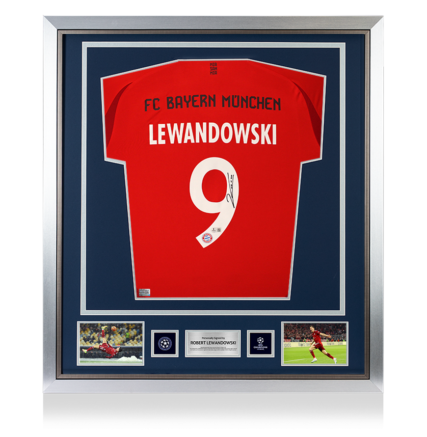 Robert Lewandowski Official UEFA Champions League Back Signed and Framed FC Bayern Munich 2024-25 Home Shirt