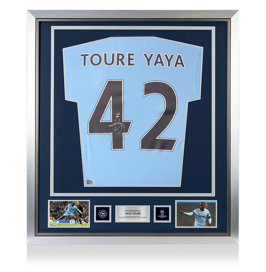 Yaya Toure Official UEFA Champions League Back Signed and Framed Manchester City 2024-25 Home Shirt
