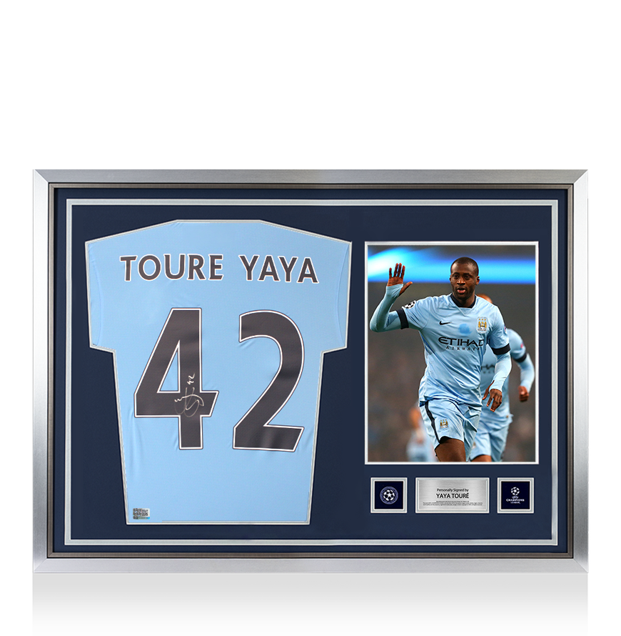 Yaya Toure Official UEFA Champions League Back Signed and Hero Framed Manchester City 2024-25 Home Shirt