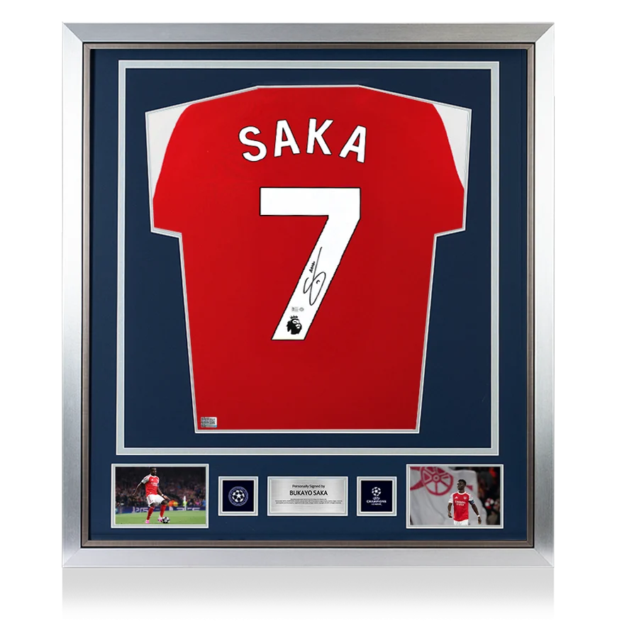 Bukayo Saka Official UEFA Champions League Back Signed and Framed Arsenal 2026-27 Home Shirt