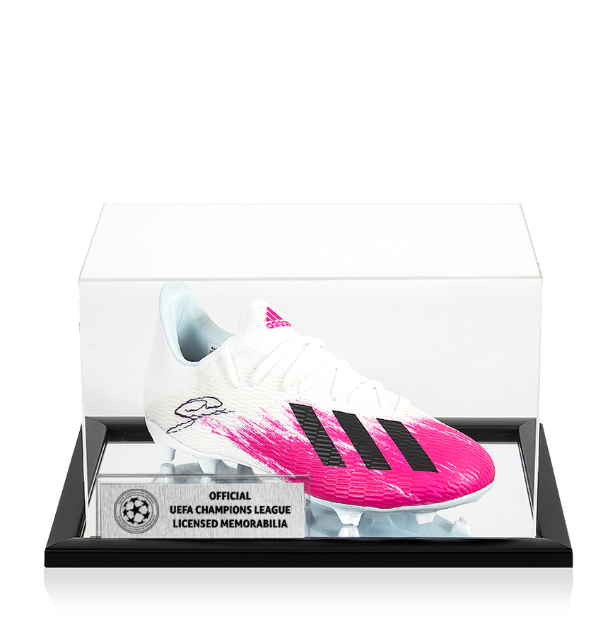 Georginio Wijnaldum Official UEFA Champions League Signed White and Pink Adidas X Boot In Acrylic Case
