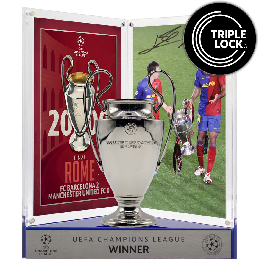 Lionel Messi Official UEFA Champions League Signed 3D Mini Replica Trophy on Stand: 2009 Winner