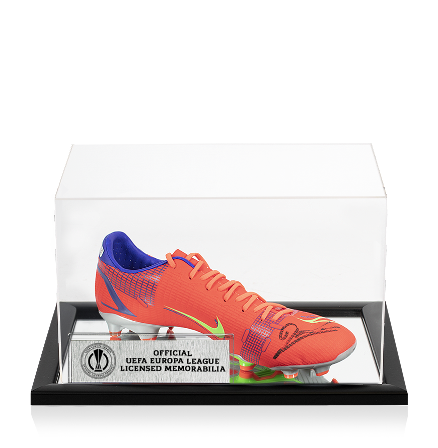 Robert Lewandowski Official UEFA Europa League Signed Red Nike Mercurial Boot In Acrylic Case