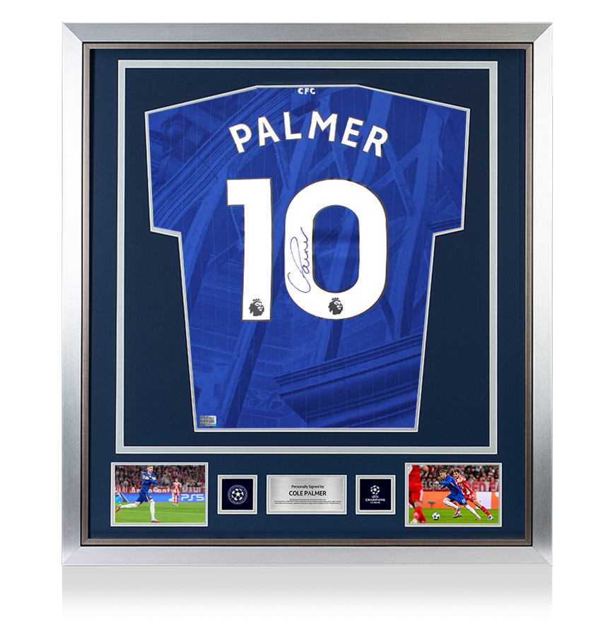 Cole Palmer Official UEFA Champions League Back Signed and Framed Chelsea 2025-26 Home Shirt