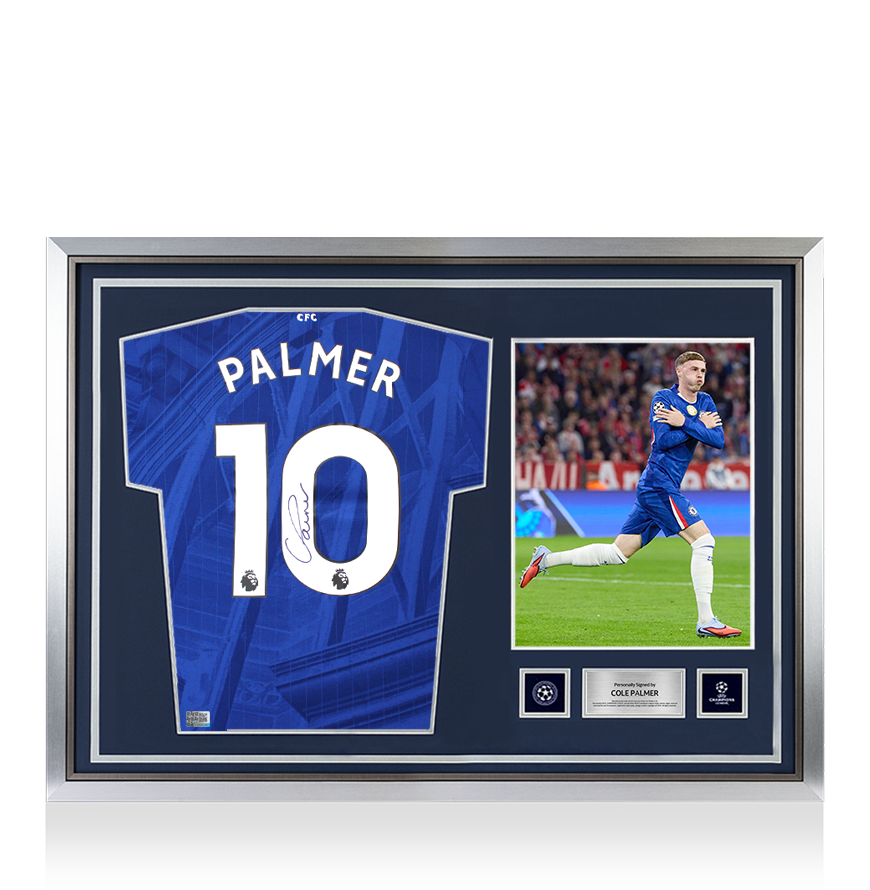 Cole Palmer Official UEFA Champions League Back Signed and Hero Framed Chelsea 2025-26 Home Shirt