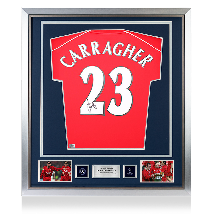 Jamie Carragher Official UEFA Champions League Back Signed and Framed Liverpool 2000 Home Shirt
