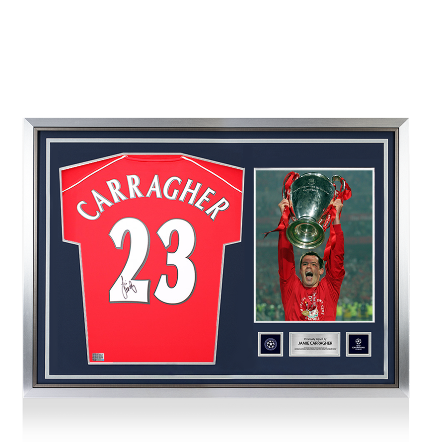 Jamie Carragher Official UEFA Champions League Back Signed and Hero Framed Liverpool 2000 Home Shirt