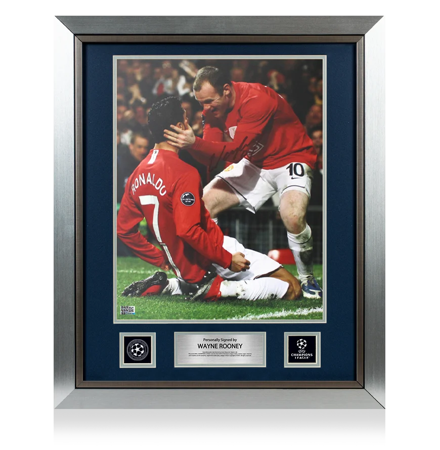 Wayne Rooney Official UEFA Champions League Signed and Framed Manchester United Photo: Celebration with Cristiano Ronaldo