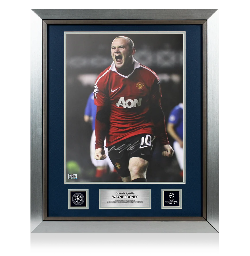 Wayne Rooney Official UEFA Champions League Signed and Framed Manchester United Photo: 2011 Goal Roar Celebration