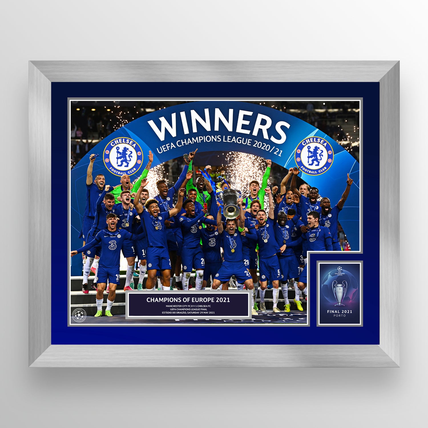 UEFA Champions League 2021 Final Winner Chelsea Silver Frame