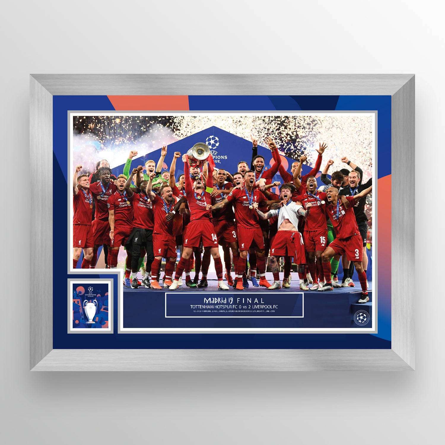 UEFA Champions League 2019 Final - Winner: Liverpool - Silver Frame UEFA Club Competitions Online Store