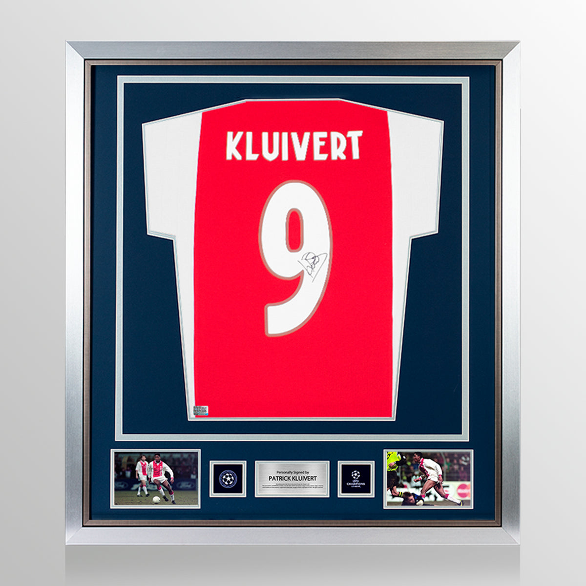 Maglia ufficiale Home dell&#39;Ajax moderna incorniciata e autografata da Patrick Kluivert