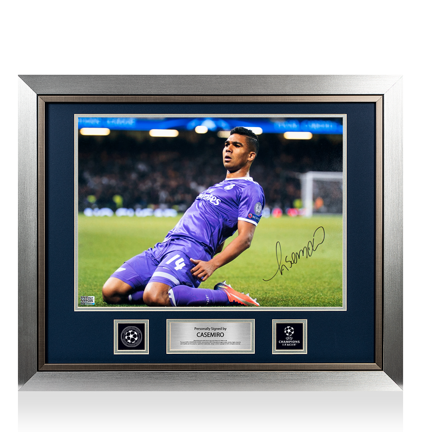 Casemiro Oficial de la Liga de Campeones de la UEFA firmado y enmarcado Foto del Real Madrid: gol final