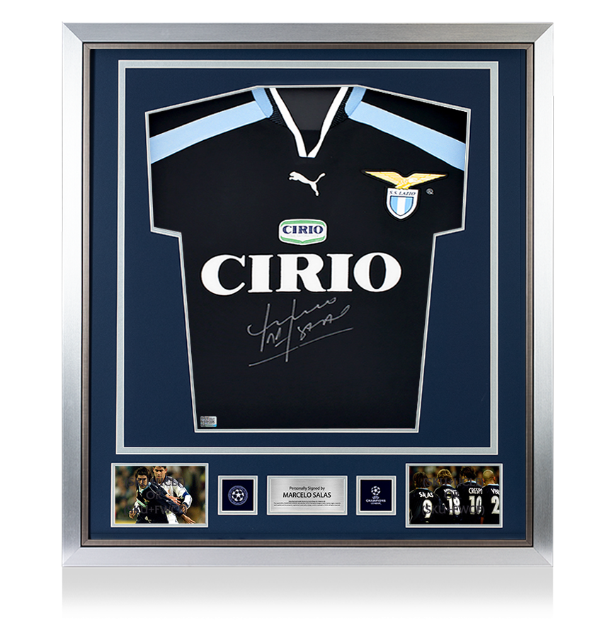 Marcelo Salas Official UEFA Champions League Front Signed and Framed SS Lazio 1999-2000 Away Shirt UEFA Club Competitions Online Store