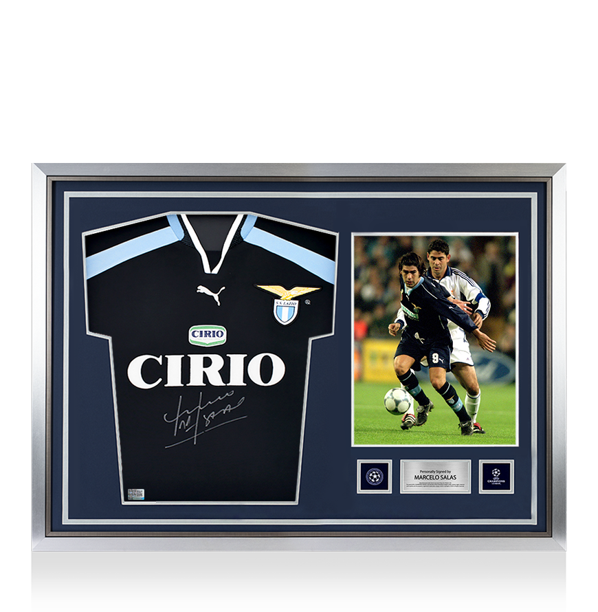 Marcelo Salas Official UEFA Champions League Front Signed and Hero Framed SS Lazio 1999-2000 Away Shirt UEFA Club Competitions Online Store